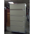 Tan 5 Drawer Lateral File Cabinet, Flip Front Top, Locking